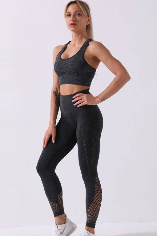 Women's Workout Outfit 2 Pieces Seamless Yoga Leggings with Sports Bra Black