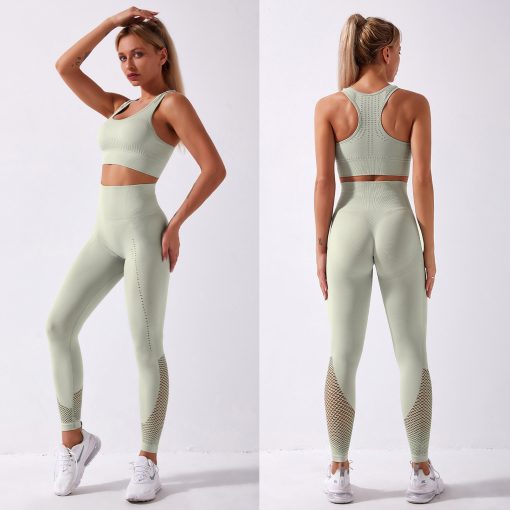 Women's Workout Outfit 2 Pieces Seamless Yoga Leggings with Sports Bra Green