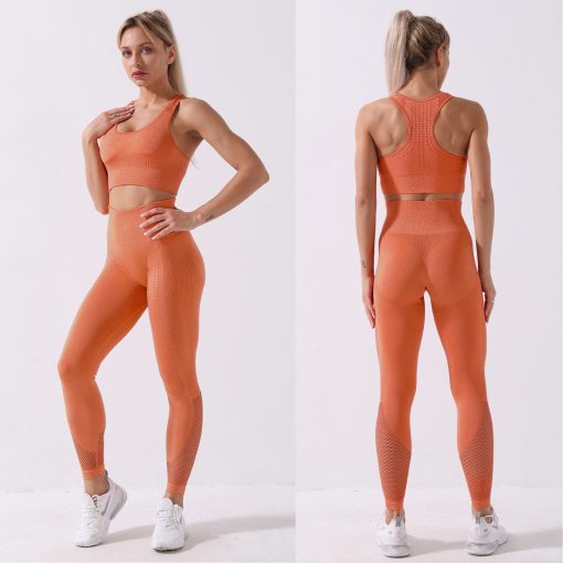 Women's Workout Outfit 2 Pieces Seamless Yoga Leggings with Sports Bra Orange