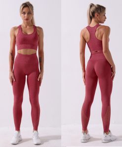Women's Workout Outfit 2 Pieces Seamless Yoga Leggings with Sports Bra Red