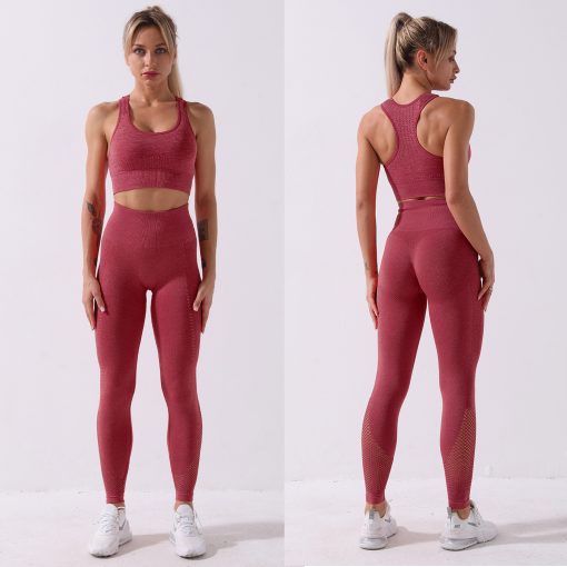 Women's Workout Outfit 2 Pieces Seamless Yoga Leggings with Sports Bra Red