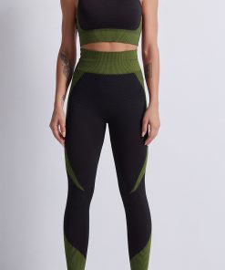 Women's Gymwear set Sports Bra Seamless Leggings Black Green