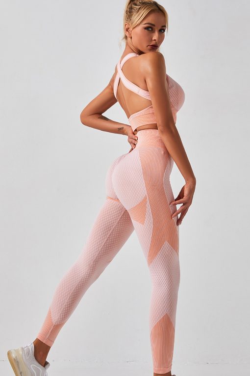 Women's Gymwear set Sports Bra Seamless Leggings Pink Orange