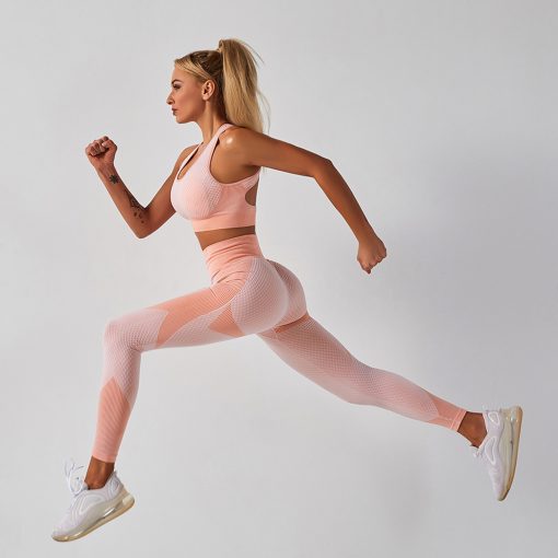 Women's Gymwear set Sports Bra Seamless Leggings Pink Orange