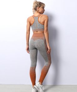 Gym Sports Bra Short Sleeves Crop Top Seamless Leggings Activewear